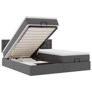 vidaXL Osmanų lova su čiužiniais ir LED, pilkas, 180x200cm, dirbt. oda