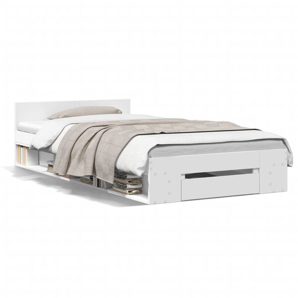 vidaXL Lovos rėmas su stalčiumi, baltas, 90x190cm, apdirbta mediena