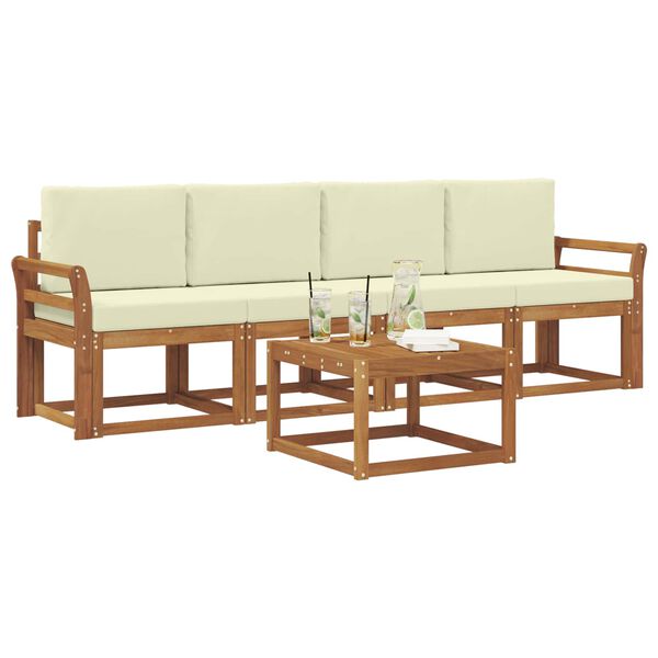 vidaXL Lauko sofos komplektas su pagalve 5 pcs Natūralus ir grietinėlė