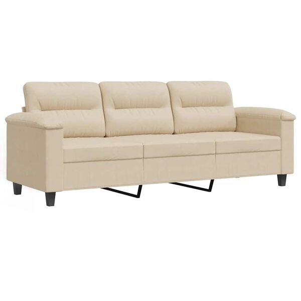 vidaXL Trivietė sofa, kreminės spalvos, 180cm, mikropluo&scaron;to audinys