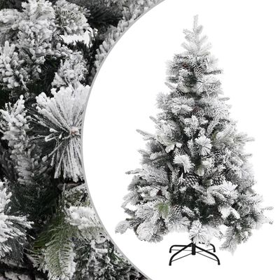 vidaXL Kalėdų eglutė su sniegu/kankorėžiais, 150cm, PVC ir PE