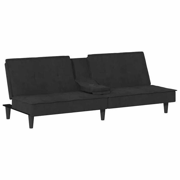 vidaXL Sofa-lova su puodelių laikikliais, juodos spalvos, aksomas