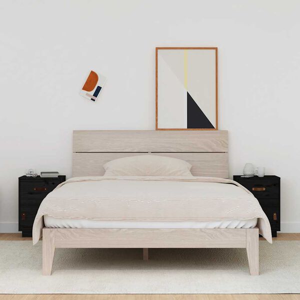 vidaXL Naktinės spintelės, 2vnt., juodos, 40x34x55cm, pušies masyvas