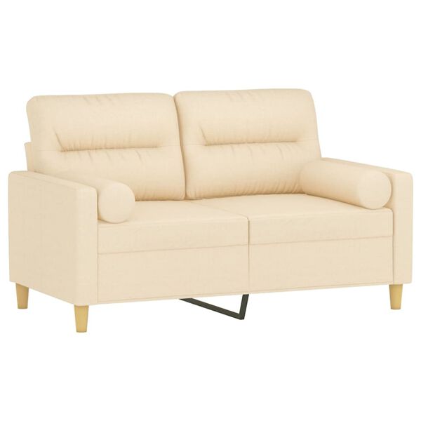 vidaXL Dvivietė sofa su pagalvėmis, kreminė, 120cm, audinys