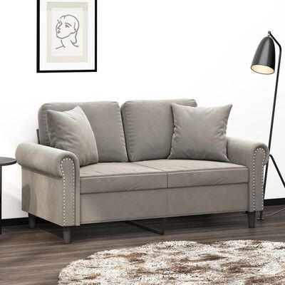 vidaXL Dvivietė sofa su pagalvėmis, šviesiai pilka, 120cm, aksomas