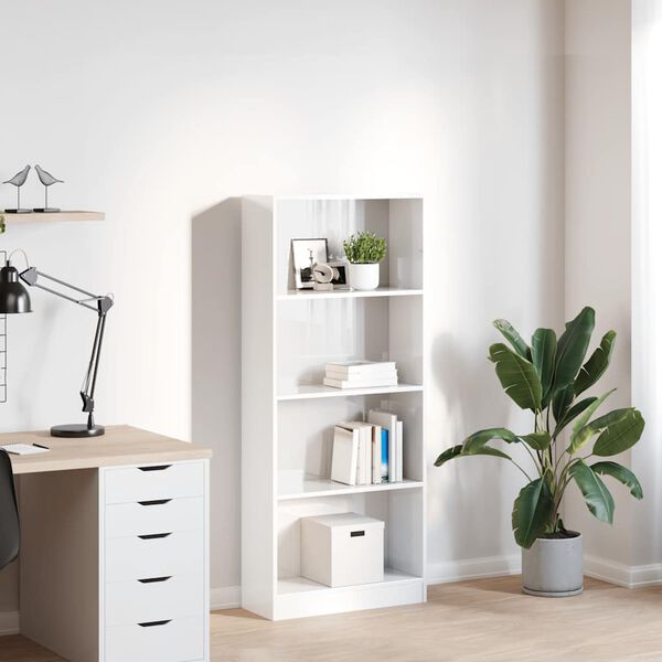 vidaXL Knygų spinta, balta, 60x24x143cm, apdirbta mediena, blizgi
