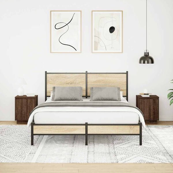 vidaXL Spintelės prie lovos su LED lemputėmis 2 vnt Rudas ąžuolas