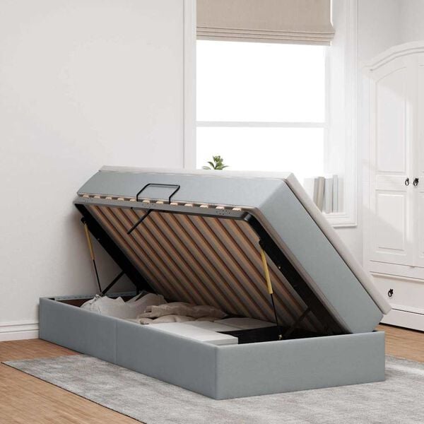 vidaXL Lova su daiktų laikymo vieta ir čiužiniu &Scaron;viesiai pilka