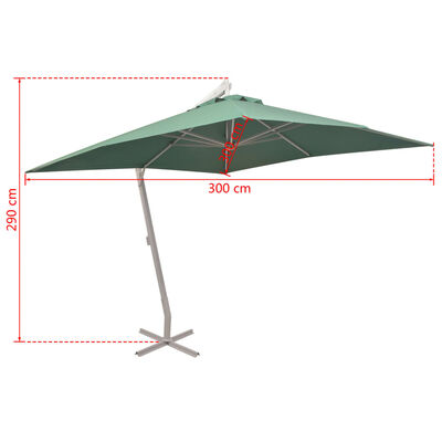 vidaXL Pakabin. skėtis nuo saulės, 300x300cm, alium. kotas, žalios sp.