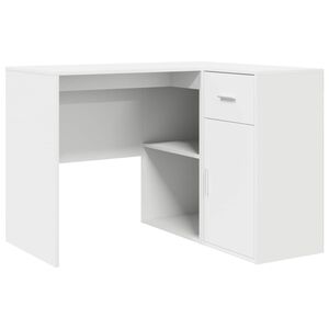 vidaXL Kampinis ra&scaron;omasis stalas su stalčių Balta 102 x 88 x 75 cm