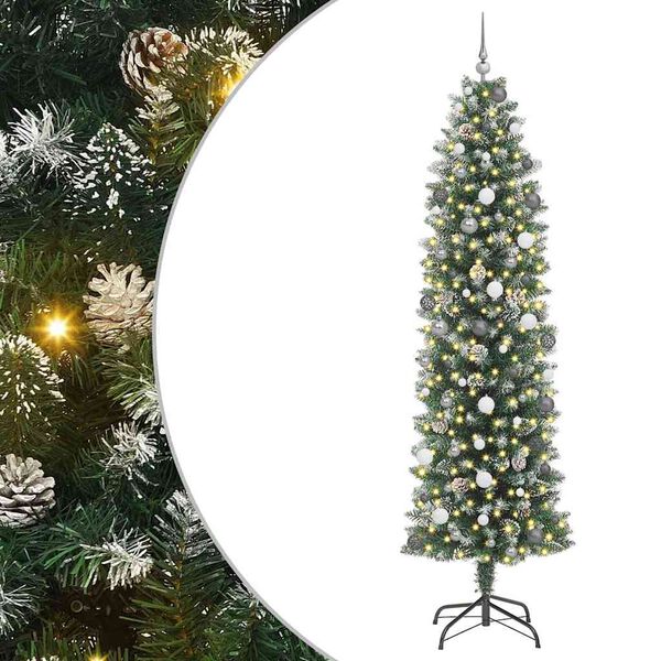 vidaXL Dirbtinis lieknas Kalėdų medis su 300 LED Žalia ir balta 240 cm