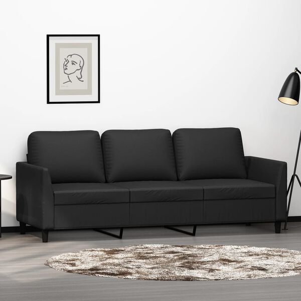 vidaXL Trivietė sofa, juodos spalvos, 180cm, dirbtinė oda