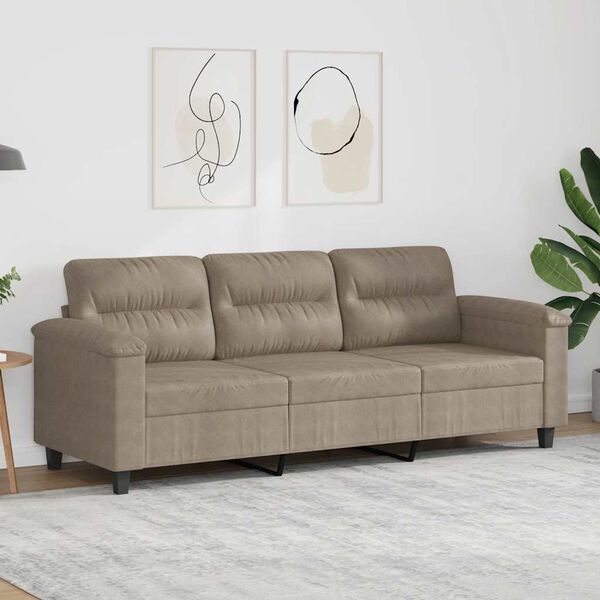 vidaXL Trivietė sofa, taupe spalvos, 180cm, mikropluo&scaron;to audinys