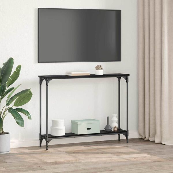 vidaXL Konsolinis stalas su lentyna Juodas ąžuolas 100 x 22,5 x 75 cm