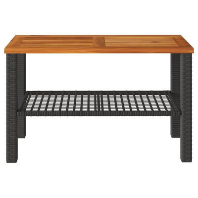 vidaXL Sodo stalas, juodas, 70x38x42cm, poliratanas/akacijos mediena