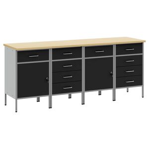 vidaXL Darbo spinta su stalčių 4 vnt. Juoda ir pilka 200 x 55 x 85 cm