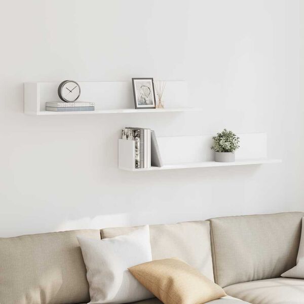 vidaXL Sieninės lentynos, 2vnt., baltos, 100x16,5x16,5cm, mediena