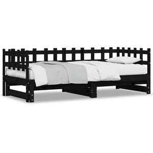vidaXL I&scaron;traukiama lova, juoda, 2x(90x200)cm, pu&scaron;ies medienos masyvas
