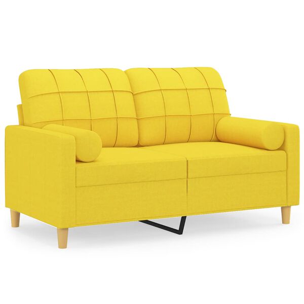 vidaXL Dvivietė sofa su pagalvėlėmis, &scaron;viesiai geltona, 120cm, audinys