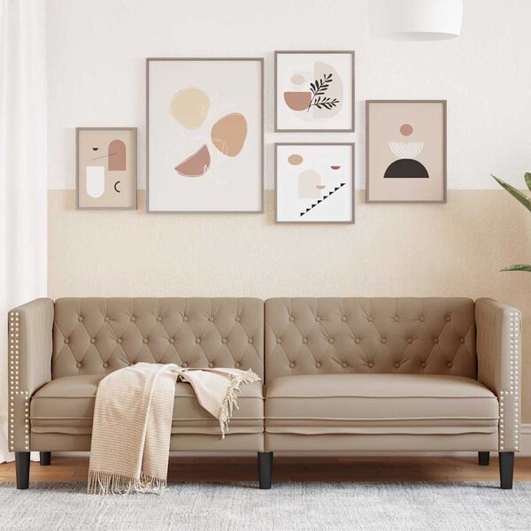 vidaXL Trivietė chesterfield sofa, kapučino spalvos, dirbtinė oda