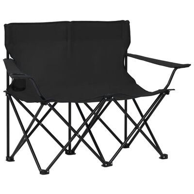 vidaXL Dvivietė sulankstoma stovyklavimo kėdė, juoda, plienas/audinys