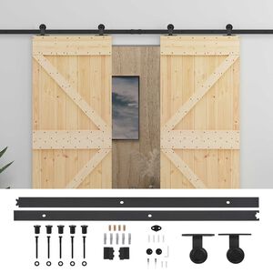 vidaXL Slankios durys 2 pcs Natūrali ir juoda Pu&scaron;ies medienos masyvas