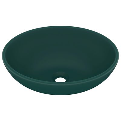vidaXL Prabangus praustuvas, matinis žalias, 40x33cm, keramika, ovalus