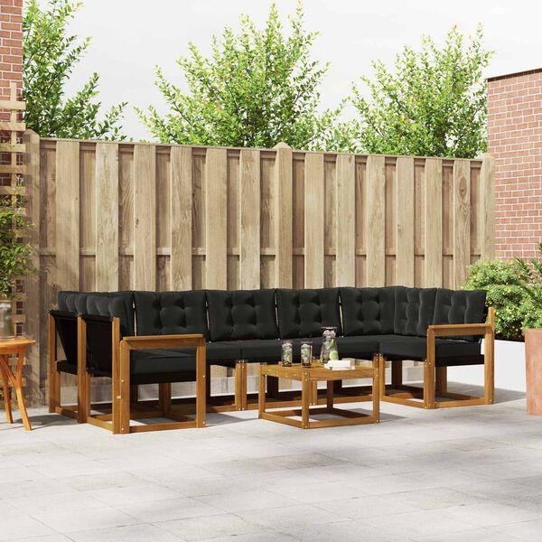 vidaXL Lauko sofos komplektas su pagalve 8 pcs Natūrali ir juoda