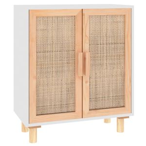 vidaXL Komoda, balta, 60x30x70 cm, pu&scaron;ies medienos masyvas ir natūralus rotangas