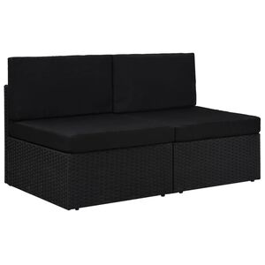 vidaXL Modulinė dvivietė sofa, juodos spalvos, poliratanas