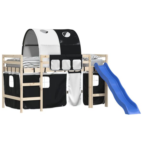 vidaXL Užuolaidos aukštai lovai su tuneliu, baltos/juodos, poliesteris