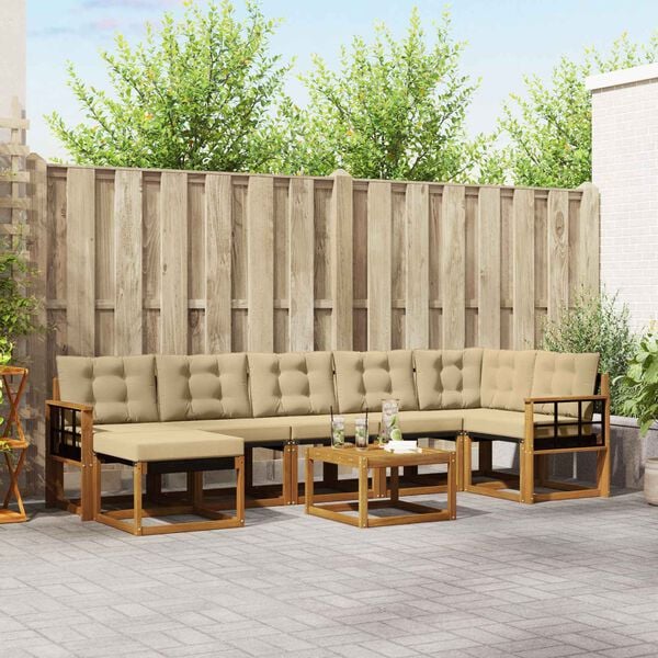 vidaXL Lauko sofos komplektas su pagalve 8 pcs Natūralus ir bežinis