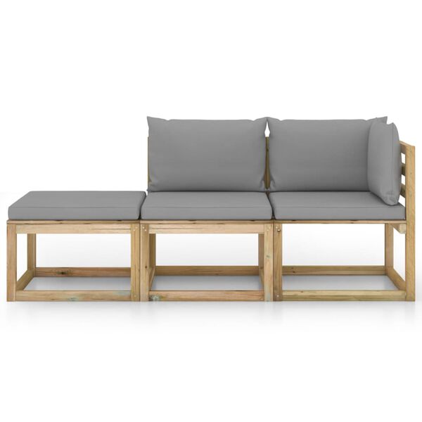 vidaXL Sodo poilsio baldų komplektas su pilkomis pagalvėlėmis, 3 dalių