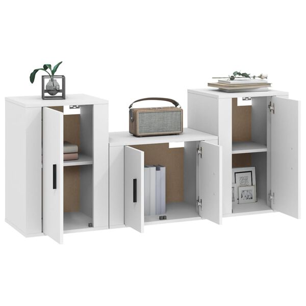 vidaXL Televizoriaus spintelių komplektas, 3 dalių, baltas, mediena