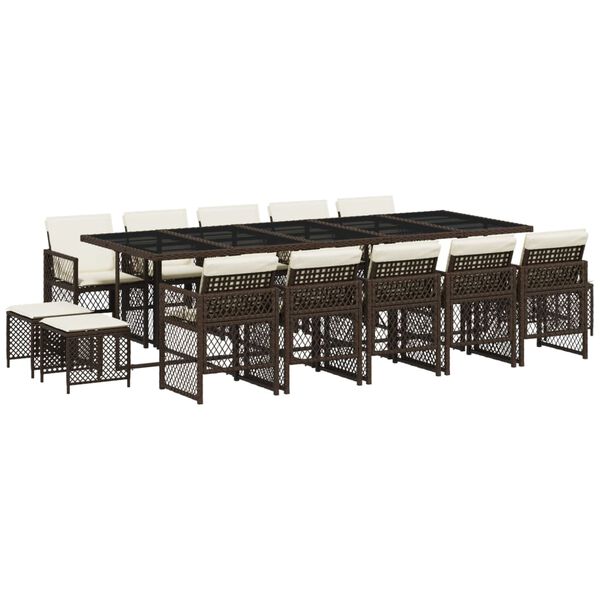 vidaXL Sodo komplektas su pagalvėlėmis, 15 dalių, rudas, poliratanas