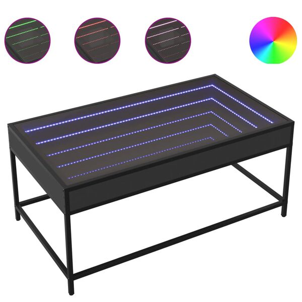 vidaXL Kavos staliukas su Infinity LED lemputėmis, juodas, 90x50x41cm