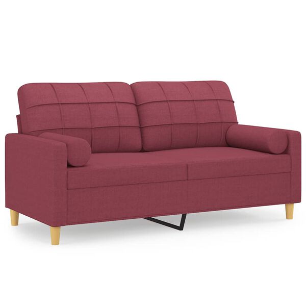 vidaXL Dvivietė sofa su pagalvėlėmis, raudonojo vyno, 140cm, audinys