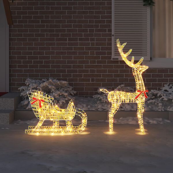 vidaXL Elnių tempimo roges su 200 LED &Scaron;ilta balta 70 x 26 x 129 cm PET