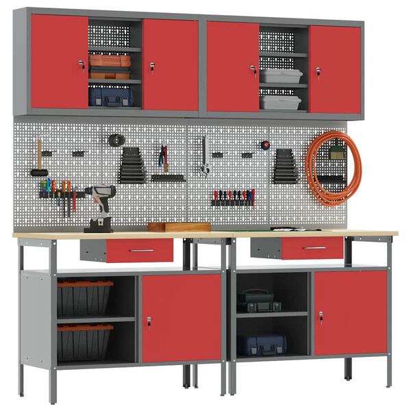 vidaXL Darbastalio komplektas 8 pcs Raudona 200 x 55 x 200 cm Plienas