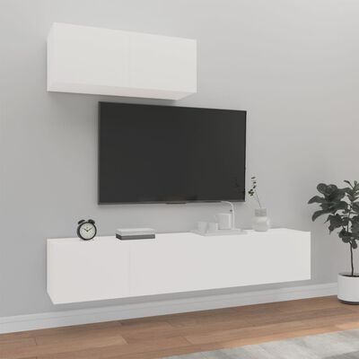 vidaXL Televizoriaus spintelių komplektas, 3 dalių, baltas, mediena