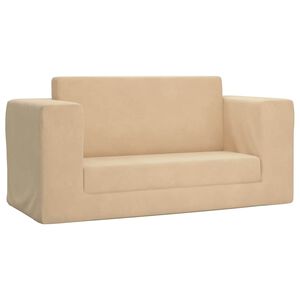 vidaXL Vaiki&scaron;ka dvivietė sofa-lova, kreminės spalvos, mink&scaron;tas pliu&scaron;as
