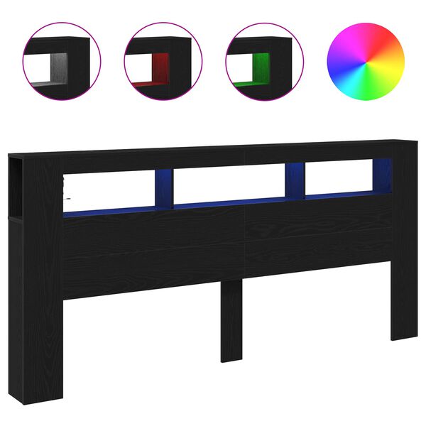 vidaXL LED galvūgalis su lentyna Juodas ąžuolas 220 x 18,5 x 103,5 cm