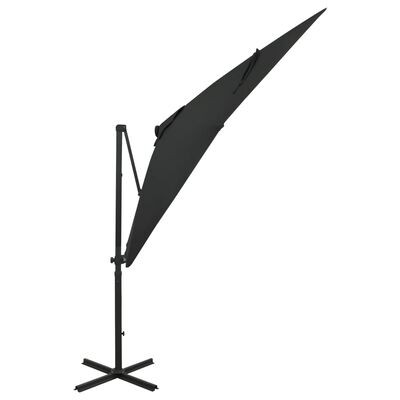 vidaXL Gembės formos skėtis su stulpu ir LED lemputėmis, juodas, 250cm