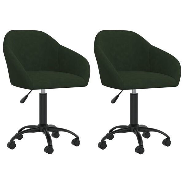 vidaXL Pasukamos valgomojo kėdės, 2vnt., tamsiai žalios, aksomas