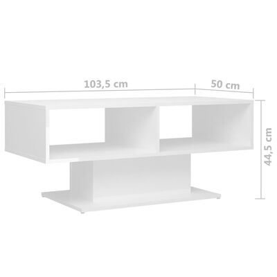 vidaXL Kavos staliukas, baltos spalvos, 103,5x50x44,5cm, MDP, blizgus