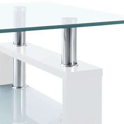vidaXL Kavos staliukas, baltas/skaidrus, 95x55x40cm, grūdintas stiklas