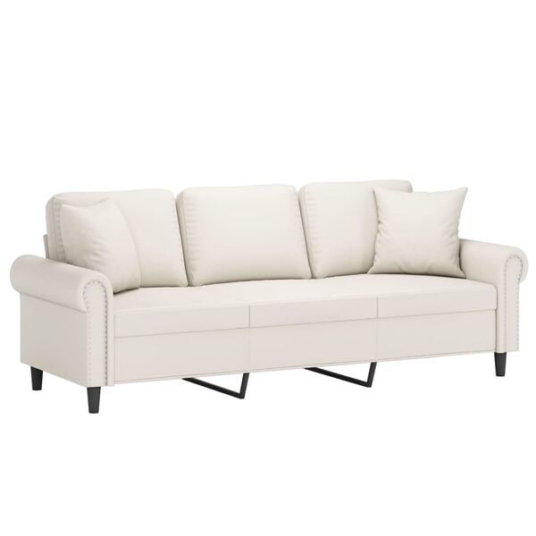 vidaXL Trivietė sofa su pagalvėmis, kreminė, 180cm, dirbtinė oda
