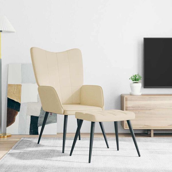 vidaXL Poilsio kėdė su pakoja, kreminės spalvos, audinys