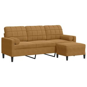 vidaXL Trivietė sofa su pakoja, rudos spalvos, 180cm, aksomas