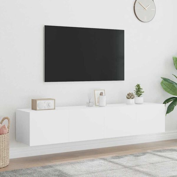 vidaXL Sieninės TV spintelės su LED, 2vnt., baltos, 80x35x31cm